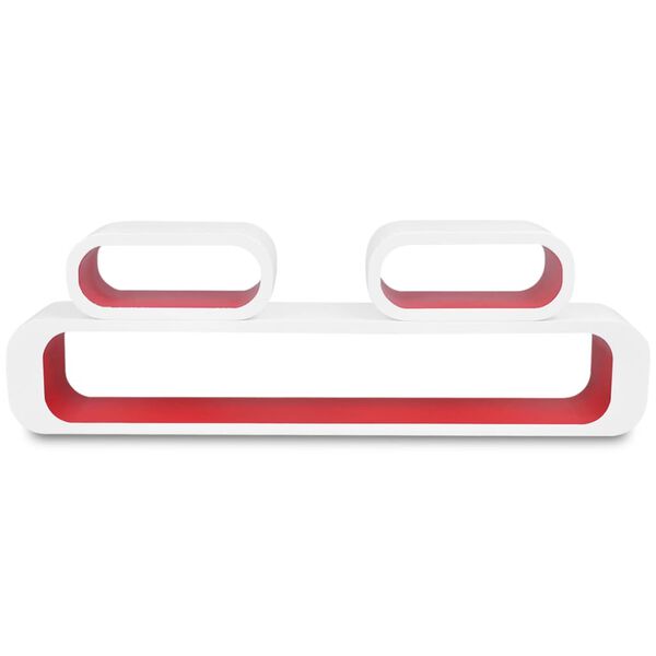 vidaXL Estantes flotantes pared 3 pzas libros/DVD MDF blanco rojo