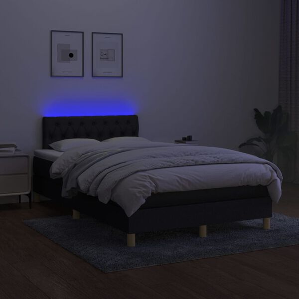 vidaXL Cama box spring con colch&oacute;n LED tela negro 120x200 cm