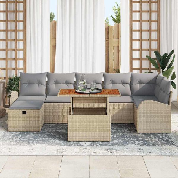 vidaXL Conjunto de sof&aacute; de jard&iacute;n 8 pcs Beige rat&aacute;n sint&eacute;tico