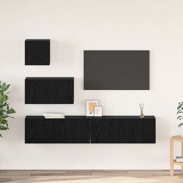 vidaXL Conjunto de mueble de TV 3 pcs Roble Negro Madera de ingenier&iacute;a