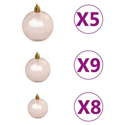 vidaXL Árbol de Navidad preiluminado con luces y bolas rosa 120 cm