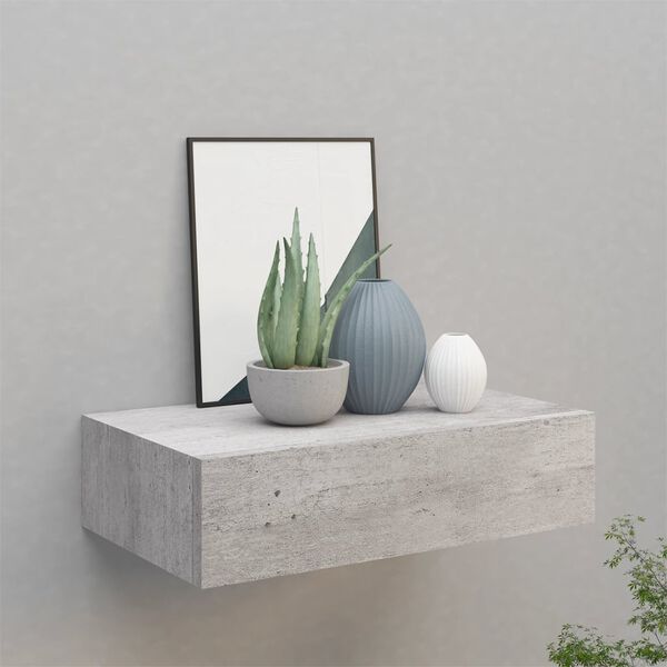 vidaXL Estante de pared con cajón MDF gris hormigón 40x23,5x10 cm