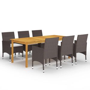 vidaXL Juego de comedor para jard&iacute;n 7 piezas con cojines marr&oacute;n