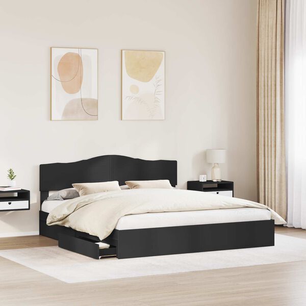 vidaXL Cama con almacenamiento Negro 200 x 200 cm Madera de ingenier&iacute;a