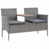 vidaXL Banco de jard&iacute;n 2 plazas con mesita rat&aacute;n sint&eacute;tico gris 143 cm