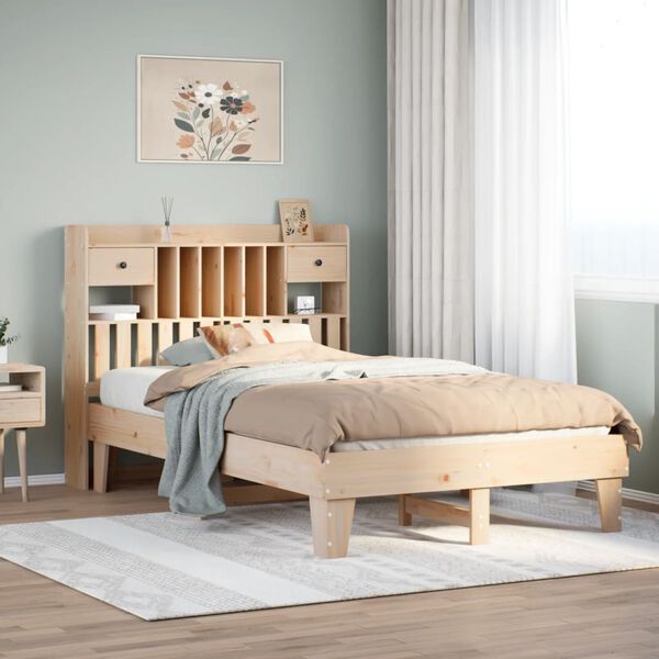 vidaXL Estructura de cama sin colch&oacute;n madera maciza de pino 135x190 cm
