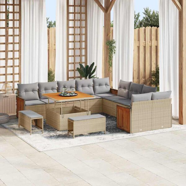 vidaXL Conjunto de sof&aacute; de jard&iacute;n con coj&iacute;n 13 pcs beige y gris claro