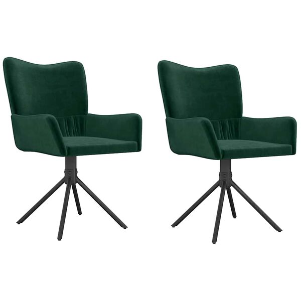 vidaXL Sillas de comedor giratorias 2 unidades terciopelo verde oscuro