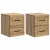 vidaXL Mesita de Noche de Pared con caj&oacute;n 2 pcs Roble Artesanal