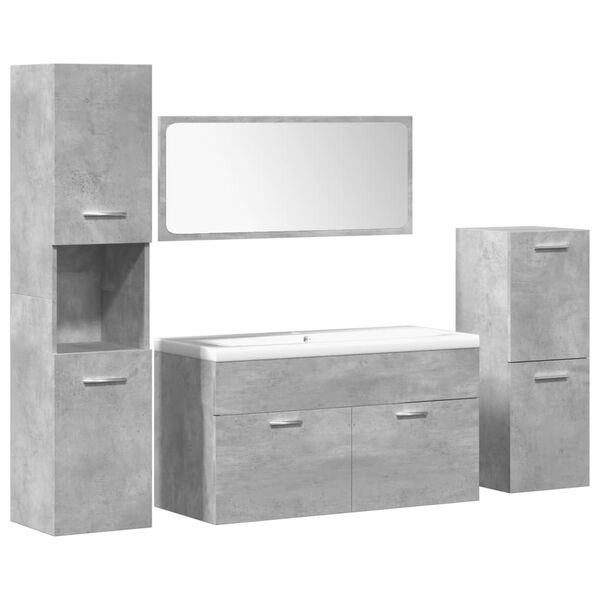 vidaXL Set muebles de ba&ntilde;o 5 piezas madera ingenier&iacute;a gris hormig&oacute;n