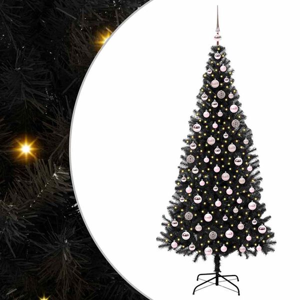 vidaXL Árbol de Navidad con 300 LED con soporte Negro 210 cm PVC