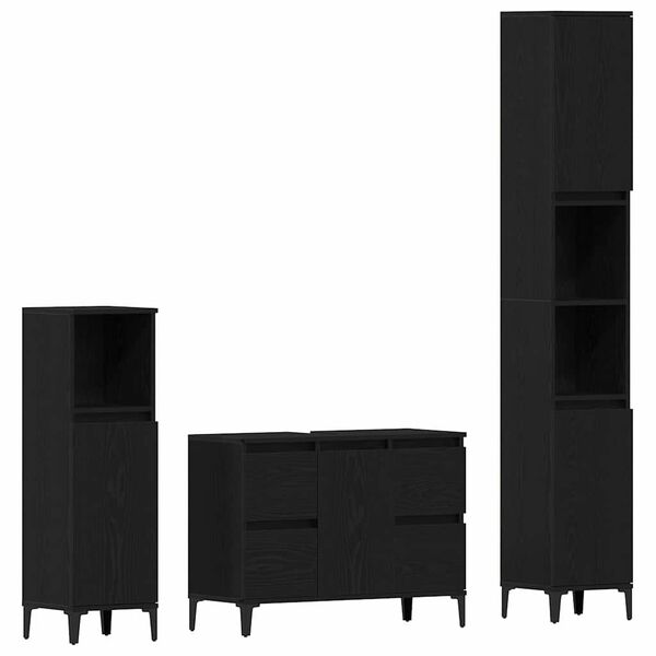 vidaXL Juego de muebles de ba&ntilde;o Montaje en la pared 3 pcs Roble Negro
