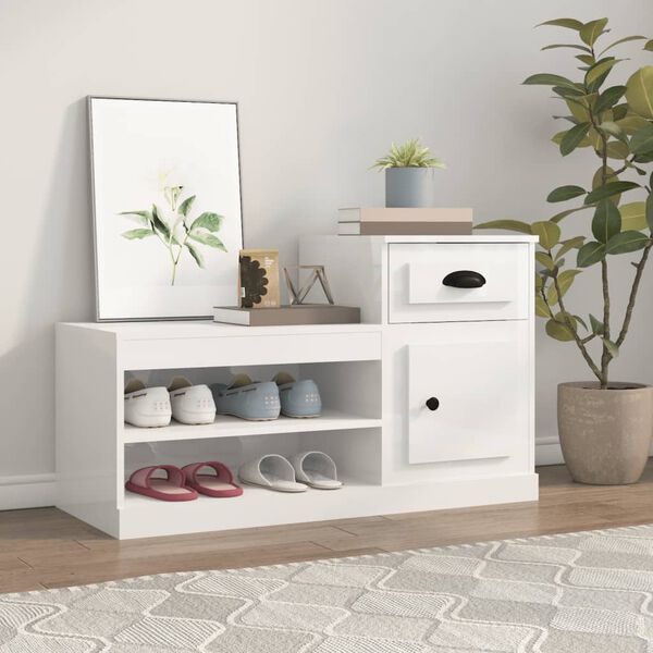 vidaXL Mueble zapatero madera contrachapada blanco brillo 100x42x60 cm