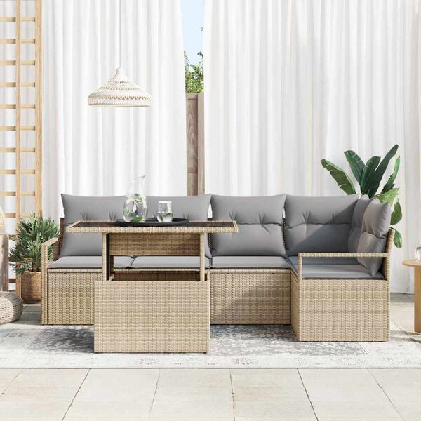 vidaXL Conjunto de sof&aacute; de jard&iacute;n con coj&iacute;n 6 pcs Beige y Gris Claro