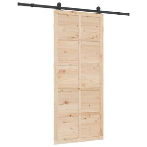 vidaXL Puerta Corredera Natural 80 x 208 cm Madera de Pino Maciza