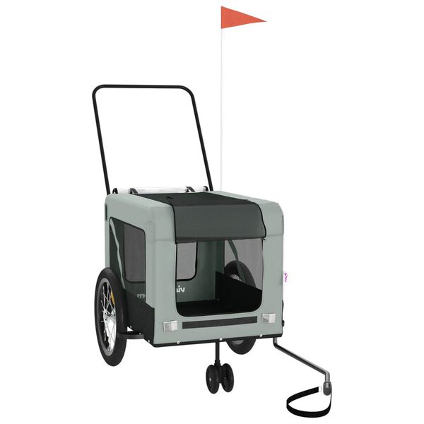 vidaXL Remolque de bicicleta mascotas hierro tela Oxford gris negro