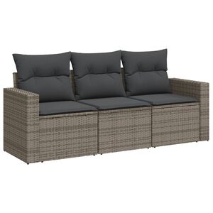 vidaXL Set de sof&aacute; de jard&iacute;n 3 pzas y cojines rat&aacute;n sint&eacute;tico gris
