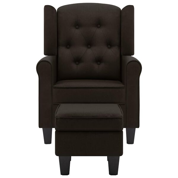 vidaXL Sill&oacute;n con reposapi&eacute;s de tela marr&oacute;n oscuro