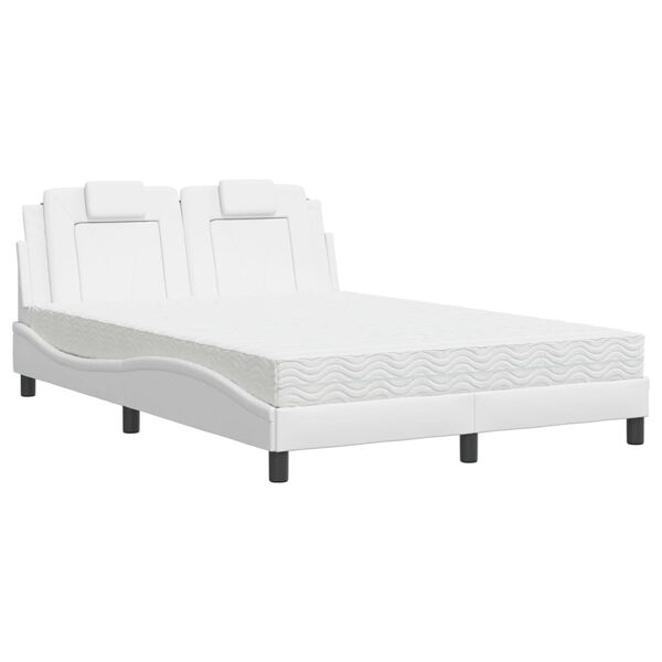 vidaXL Cama Viana con colch&oacute;n cuero sint&eacute;tico blanco 140x190 cm