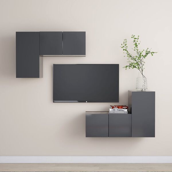 vidaXL Set de muebles de sal&oacute;n 4 piezas madera ingenier&iacute;a gris
