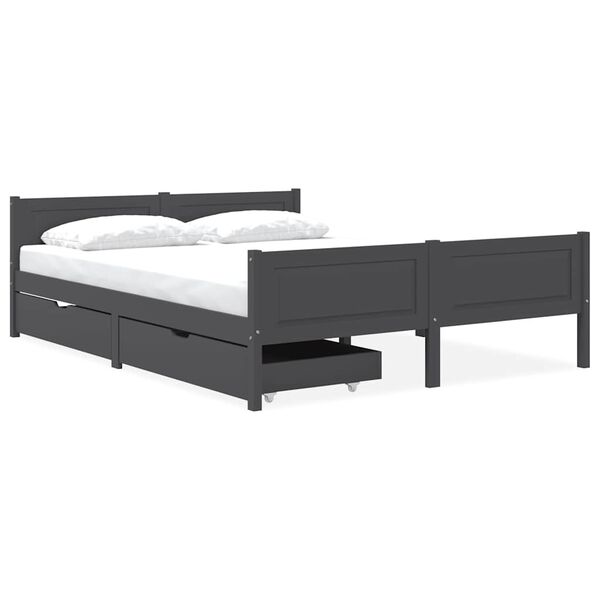 vidaXL Estructura de cama 2 cajones madera pino gris oscuro 140x200 cm