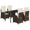 vidaXL Set comedor de jard&iacute;n 5 piezas y cojines rat&aacute;n sint&eacute;tico marr&oacute;n