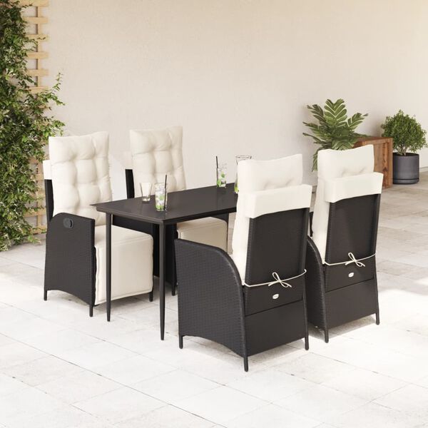 vidaXL Set de muebles jard&iacute;n 5 pzas con cojines rat&aacute;n sint&eacute;tico negro