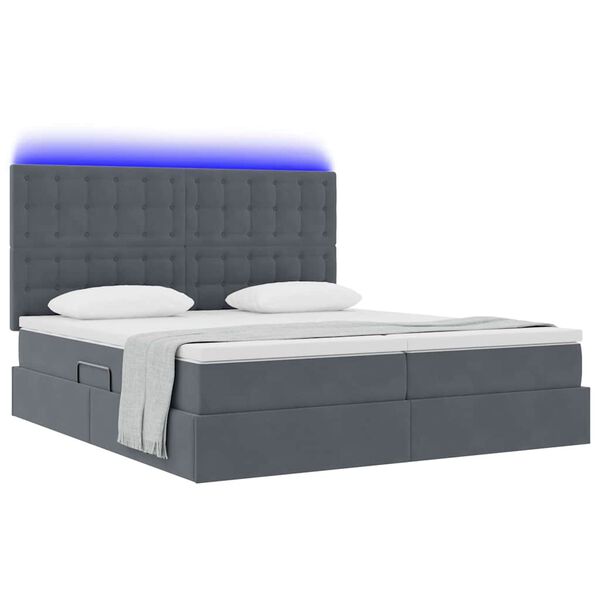 vidaXL Cama con tira de luces LED Gris oscuro 200 x 200 cm Terciopelo