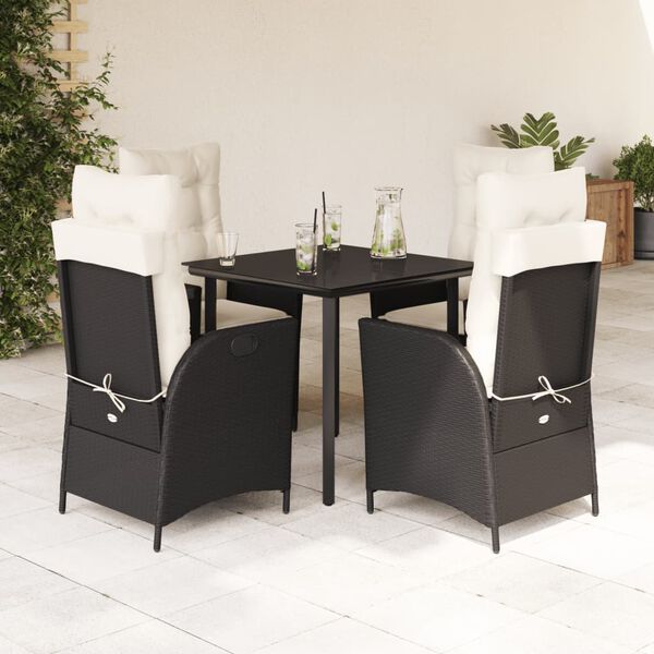 vidaXL Set de muebles jard&iacute;n 5 pzas con cojines rat&aacute;n sint&eacute;tico negro