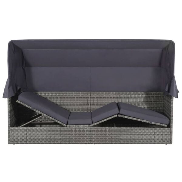 vidaXL Cama de jard&iacute;n con toldo 205x62 cm rat&aacute;n sint&eacute;tico gris