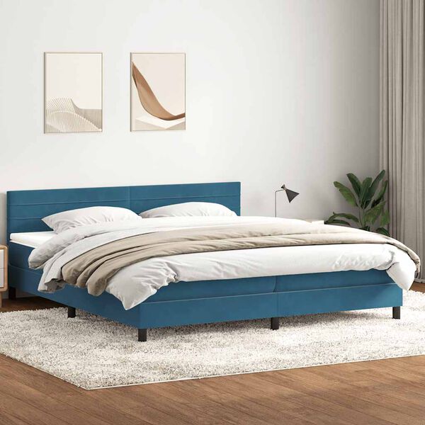 vidaXL Cama box spring con colch&oacute;n terciopelo azul oscuro 180x220 cm