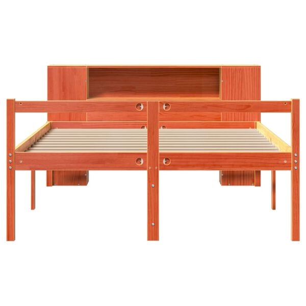 vidaXL Cama con estanter&iacute;a sin colch&oacute;n madera maciza marr&oacute;n 150x200 cm