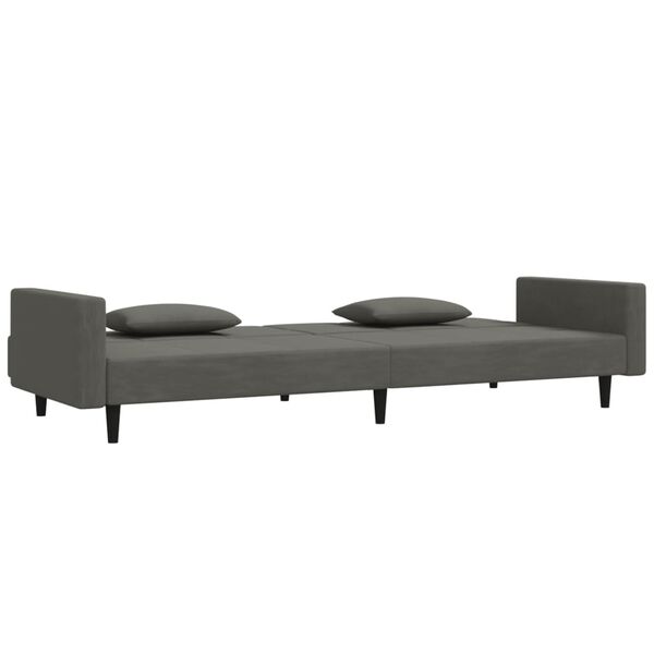 vidaXL Sofá cama de 2 plazas con dos almohadas terciopelo gris oscuro
