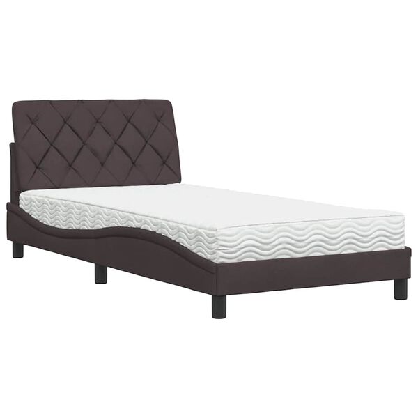 vidaXL Cama con colch&oacute;n tela marr&oacute;n oscuro 100x200 cm