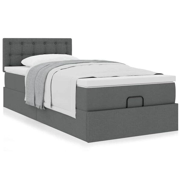 vidaXL Cama otomana con colch&oacute;n gris oscuro 90x200 cm tela
