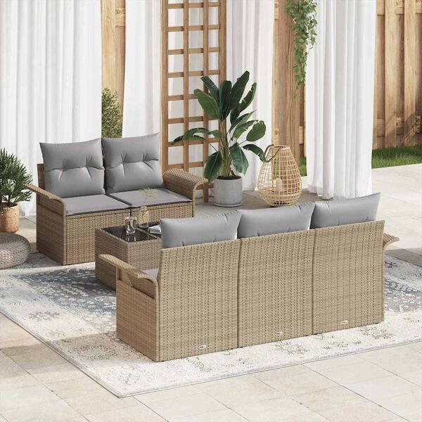 vidaXL Conjunto de sofá de jardín con cojín Manual 6 pcs Beige y gris