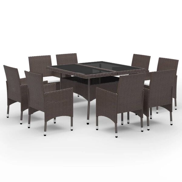 vidaXL Set de comedor de jardín 9 pzas ratán PE vidrio templado marrón