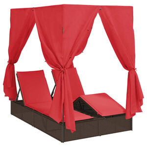 vidaXL Tumbona doble Ajustable Rojo 205 x 129 x 200 cm rat&aacute;n sint&eacute;tico