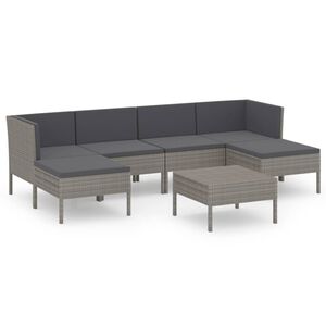 vidaXL Set de muebles de jard&iacute;n 7 pzas y cojines rat&aacute;n sint&eacute;tico gris