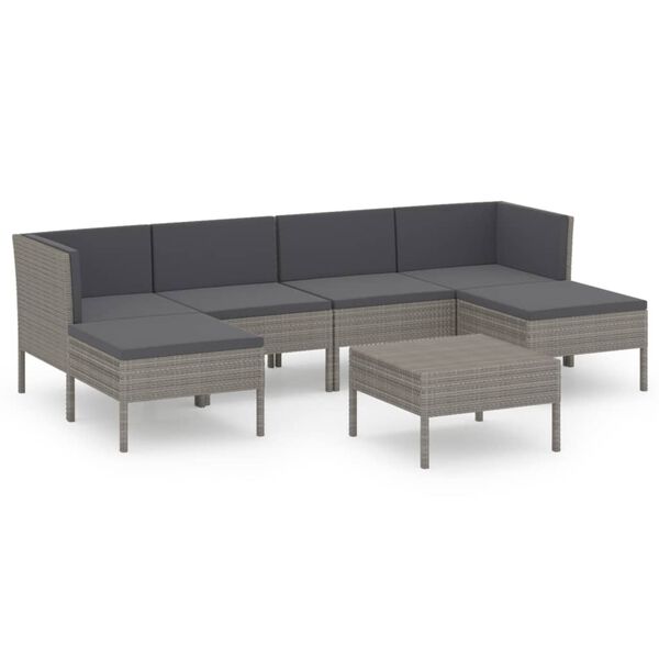 vidaXL Set de muebles de jardín 7 pzas y cojines ratán sintético gris