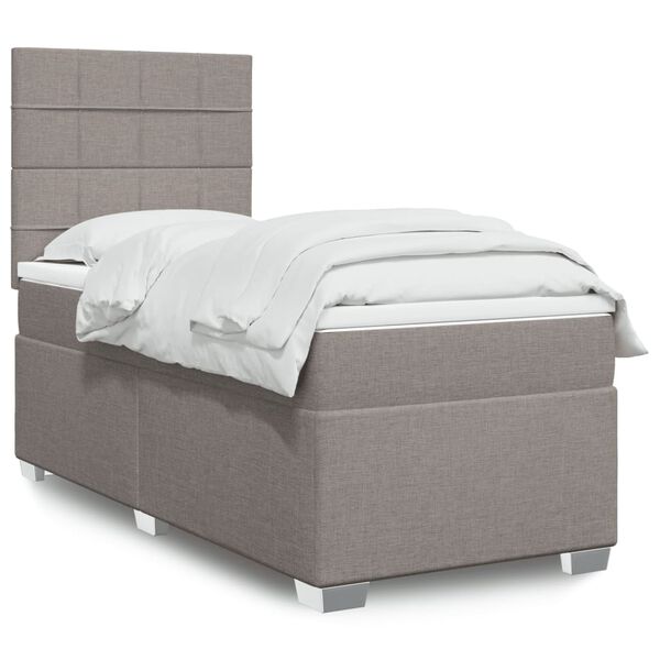 vidaXL Cama box spring con colch&oacute;n tela gris taupe 90x200 cm