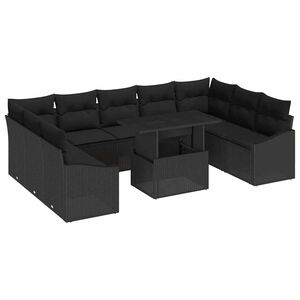 vidaXL Conjunto de sof&aacute; de jard&iacute;n con coj&iacute;n con almohada 10 pcs Negro