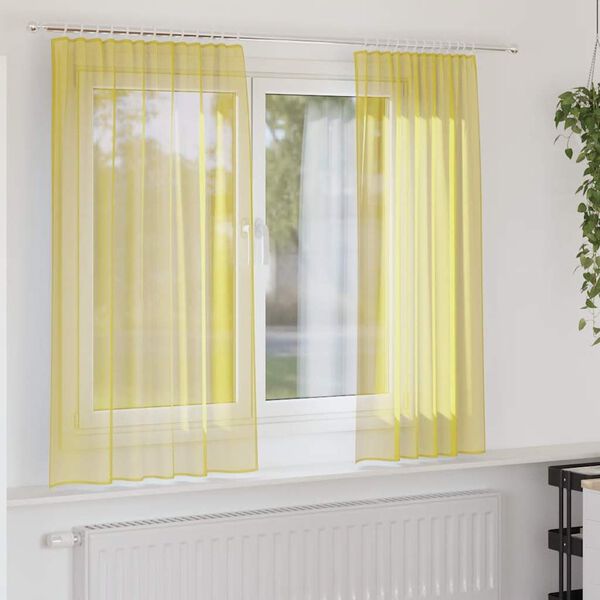 vidaXL Cortinas de gasa con bolsillos para varillas 2 uds. amarillo