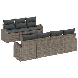 vidaXL Conjunto de sof&aacute; de jard&iacute;n 8 pcs Gris Polirat&aacute;n, Acero y Vidrio