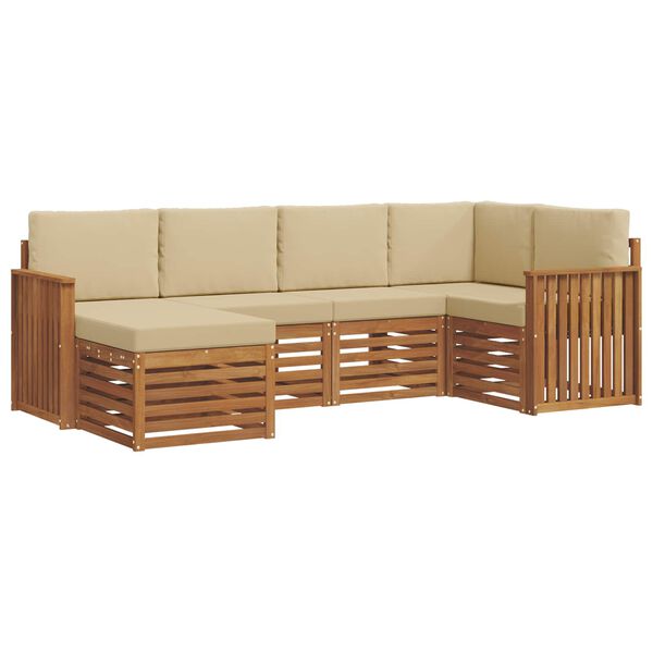 vidaXL Juegos de sof&aacute;s 6 pcs Natural y Beige Madera de Acacia S&oacute;lida
