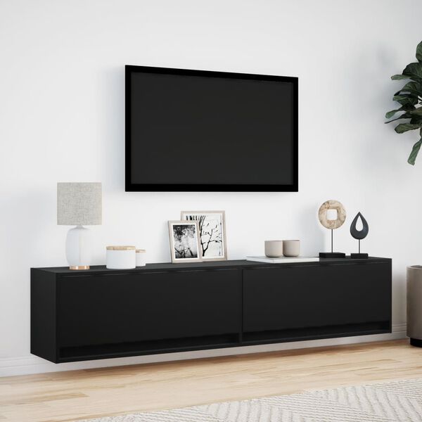 vidaXL Mueble de TV de pared con LED negro 180x31x38 cm