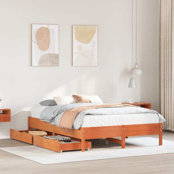 vidaXL Estructura de cama sin colch&oacute;n madera maciza marr&oacute;n 135x190 cm