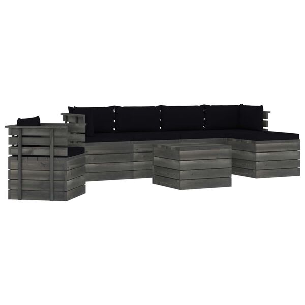 vidaXL Muebles de palets de jard&iacute;n 7 piezas cojines madera maciza pino