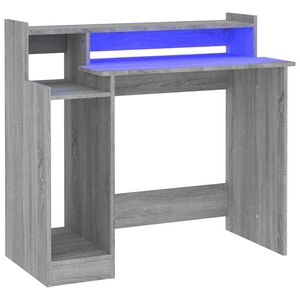 vidaXL Escritorio con LED madera contrachapada gris sonoma 97x45x90 cm