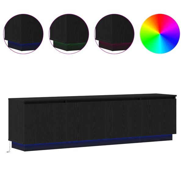 vidaXL Mueble de TV con LED Roble negro 180 x 38 x 49 cm